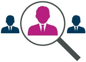 Person highlighted by magnifying glass