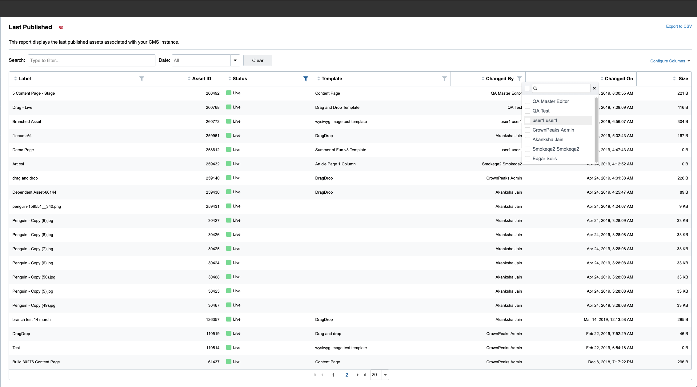 DXM tables screenshot