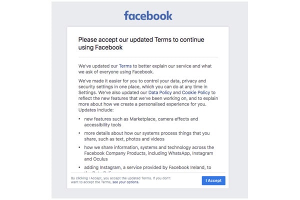 Facebook Please accept our updated Terms to continue using Facebook