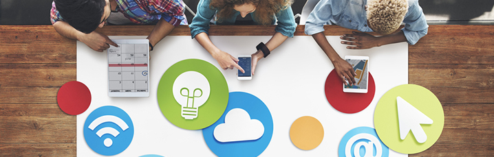 Aerial view of tem working at a desk