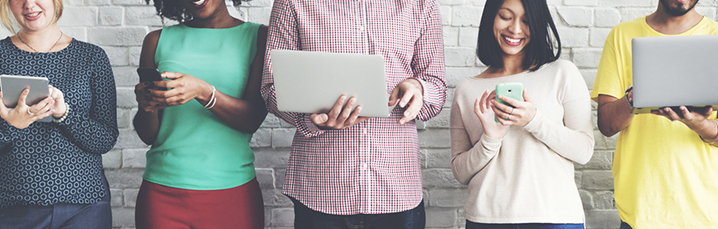 Team on their mobile devices